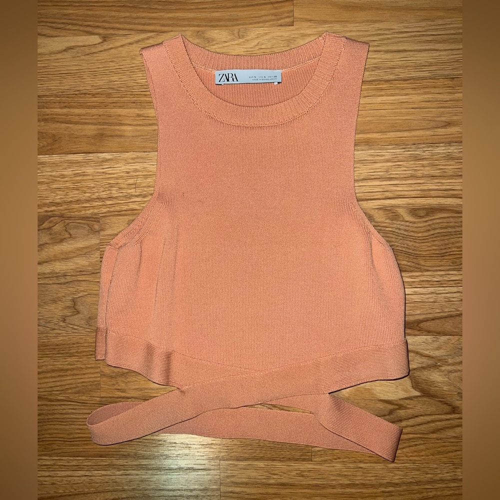 Zara Orange Pink Sleeveless Crop Tie Front Tank